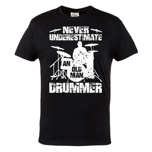 KOSZULKA MĘSKA MUZYCZNA DLA PERKUSISTY PERKUSJA DRUMS NEVER UNDERESTIMATE AN OLD MAN DRUMMER 1