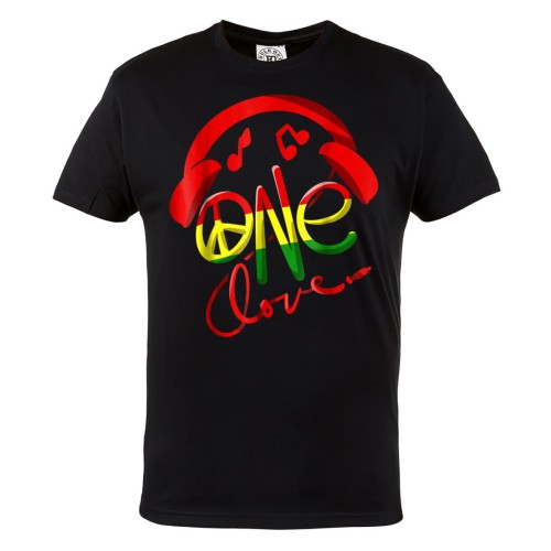 KOSZULKA MĘSKA MUZYCZNA DLA FANA REGGAE SŁUCHAWKI RASTA JAMAICA MUSIC ONE LOVE 
