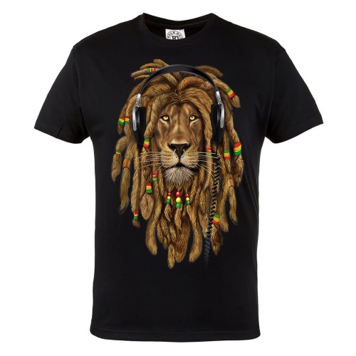 KOSZULKA MĘSKA MUZYCZNA DLA FANA REGGAE LEW DREDY RASTA JAMAICA MUSIC HEADPHONES LION