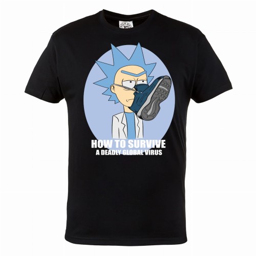 ZABAWNA KOSZULKA MĘSKA RICK&MORTY RICK AND MORTY SERIAL ANIMOWANY HOW TO SURVIVE A DEADLY GLOBAL VIRUS