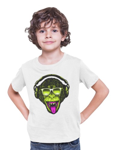 KOSZULKA DZIECIĘCA MUZYCZNA MAŁPKA W SŁUCHAWKACH JĘZYK MUSIC