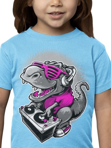 KOSZULKA DZIECIĘCA MUZYCZNA DINOZAUR PRZY KONSOLI MUSIC 