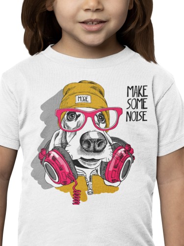 KOSZULKA DZIECIĘCA MUZYCZNA PIES ZE SŁUCHAWKAMI MAKE SOME NOISE 