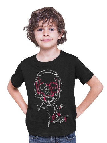 KOSZULKA DZIECIĘCA MUZYCZNA CZASZKA SŁUCHAWKI MUSIC MAKES ME STORNGER 