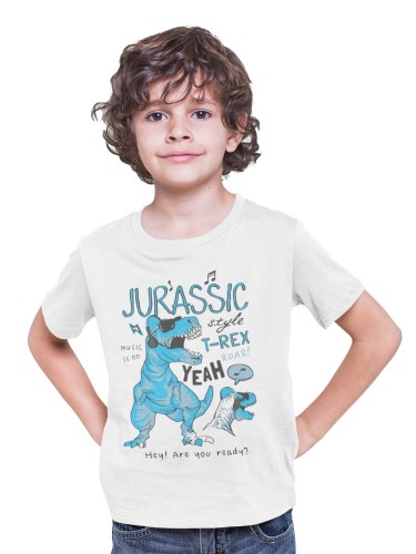 KOSZULKA DZIECIĘCA MUZYCZNA DINOZAUR ZE SŁUCHAWKAMI JURASSIC STYLE 