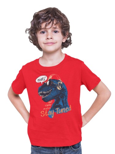 KOSZULKA DZIECIĘCA MUZYCZNA DINOZAUR ZE SŁUCHAWKAMI STAY TUNED