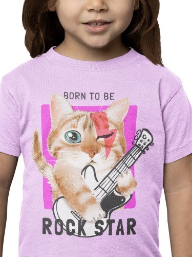 KOSZULKA DZIECIĘCA MUZYCZNA KOTEK Z GITARĄ BORN TO BE ROCK STAR