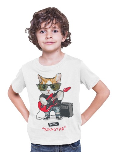 KOSZULKA DZIECIĘCA MUZYCZNA KOTEK Z GITARĄ BORN ROCKSTAR 