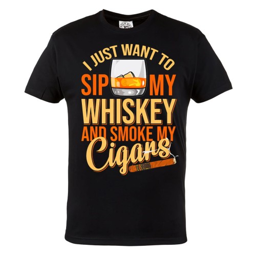 KOSZULKA MĘSKA WHISKY Z LODEM SIP WHISKEY AND SMOKE CIGARS 1