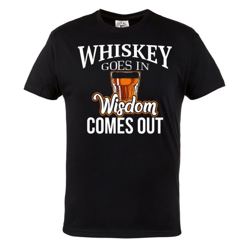 KOSZULKA MĘSKA WHISKY Z LODEM WHISKEY I MĄDROŚĆ WHISKEY GOES IN, WISDOM COMES OUT