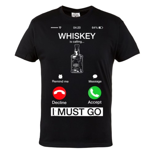 KOSZULKA MĘSKA Z ZABAWNYM NADRUKIEM WHISKY WHISKEY IS CALLING I MUST GO JACK DANIELS