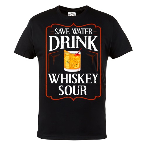 KOSZULKA MĘSKA Z ZABAWNYM NADRUKIEM WHISKY OSZCZĘDZAJ WODĘ SAVE WATER DRINK WHISKEY SOUR