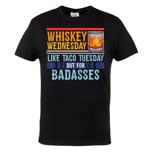 KOSZULKA MĘSKA Z ZABAWNYM NADRUKIEM WHISKY WHISKEY WEDNESDAY LIKE TACO TUESDAY BUT FOR BADASSES 1