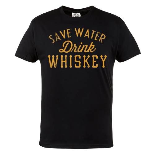 KOSZULKA MĘSKA Z ZABAWNYM NADRUKIEM WHISKY SAVE WATER DRINK WHISKEY RETRO