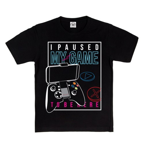 DZIECIĘCA KOSZULKA GAMINGOWA DLA GRACZA GAMEPAD I PASUED MY GAME TO BE HERE 1
