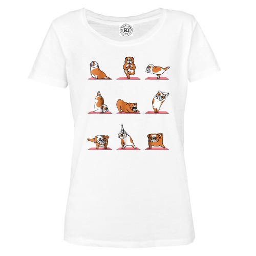 KOSZULKA DAMSKA Z PSEM PSIA JOGA YOGA FITNESS MEDYTACJA RELAKS POZYCJE ASANY BULDOG ANGIELSKI 1