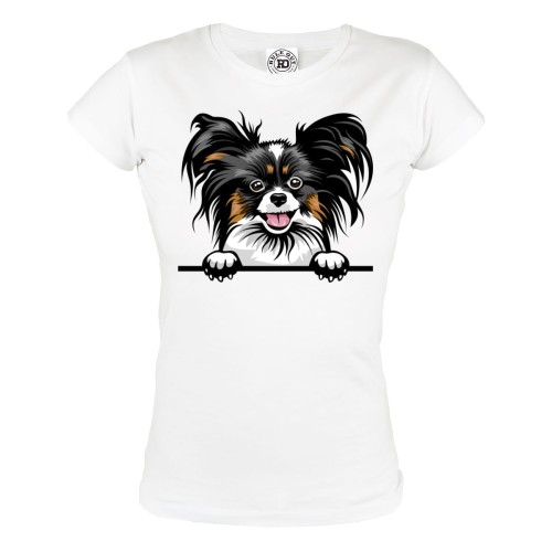 KOSZULKA DAMSKA Z PSEM DLA WIELBICIELKI PSÓW PIESEK PAPILLON SPANIEL KONTYNENTALNY