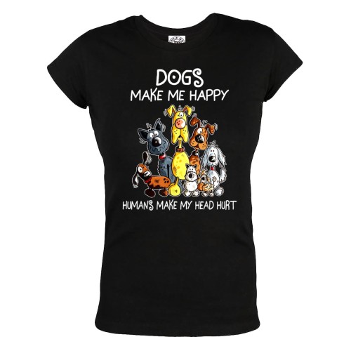 KOSZULKA DAMSKA Z PSAMI DLA WIELBICIELKI PSÓW DOGS MAKE ME HAPPY HUMANS MAKE MY HEAD HURT 56 1