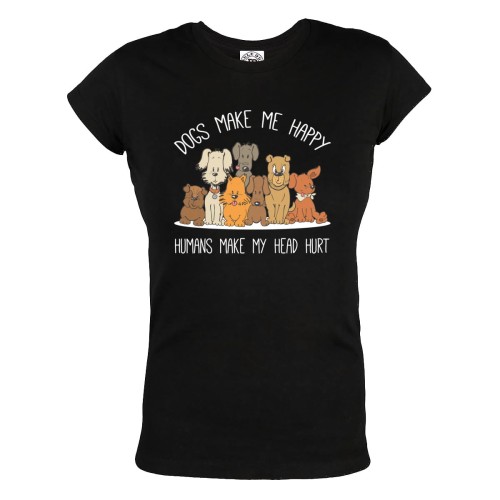 KOSZULKA DAMSKA Z PSAMI DLA WIELBICIELKI PSÓW DOGS MAKE ME HAPPY HUMANS MAKE MY HEAD HURT 58