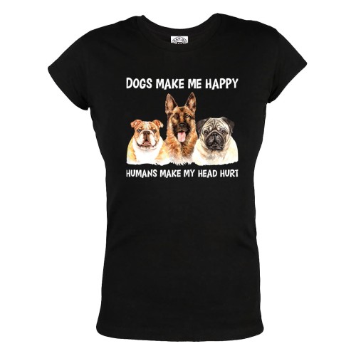 KOSZULKA DAMSKA Z PSAMI DLA WIELBICIELKI PSÓW DOGS MAKE ME HAPPY HUMANS MAKE MY HEAD HURT 60 1