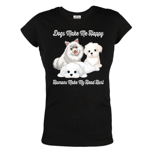 KOSZULKA DAMSKA Z PSAMI DLA WIELBICIELKI PSÓW DOGS BIAŁE PIESKI MAKE ME HAPPY HUMANS MAKE MY HEAD HURT 1