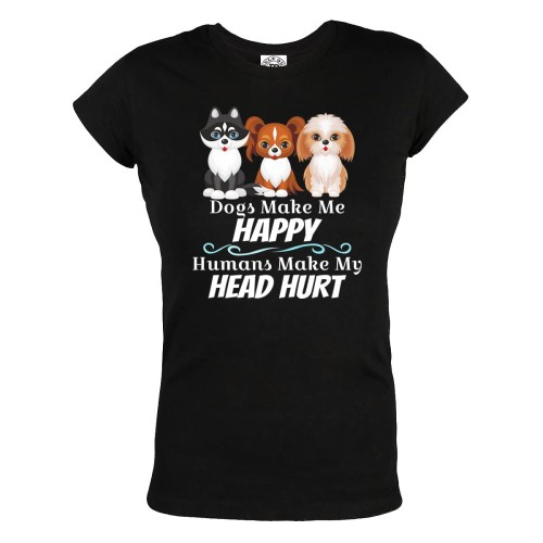 KOSZULKA DAMSKA Z PSAMI DLA WIELBICIELKI PSÓW DOGS MAKE ME HAPPY HUMANS MAKE MY HEAD HURT 63