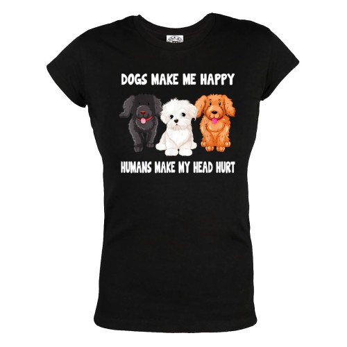 KOSZULKA DAMSKA Z PSAMI DLA WIELBICIELKI PSÓW DOGS MAKE ME HAPPY HUMANS MAKE MY HEAD HURT 64