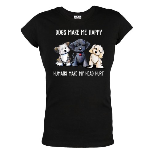 KOSZULKA DAMSKA Z PSAMI DLA WIELBICIELKI PSÓW DOGS MAKE ME HAPPY HUMANS MAKE MY HEAD HURT 66 1