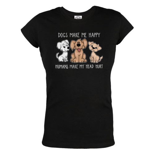 KOSZULKA DAMSKA Z PSAMI DLA WIELBICIELKI PSÓW DOGS MAKE ME HAPPY HUMANS MAKE MY HEAD HURT 67 1
