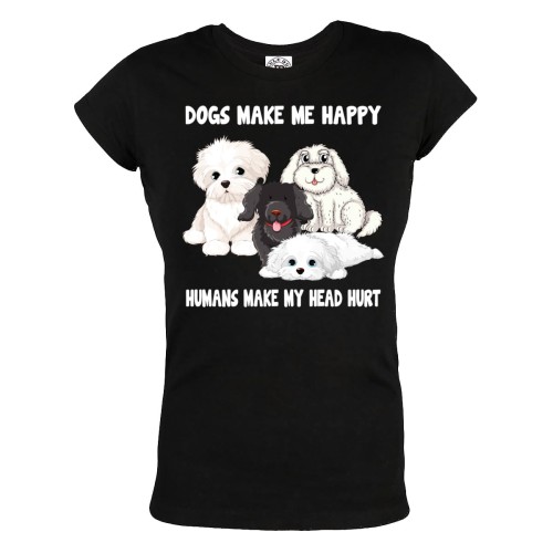 KOSZULKA DAMSKA Z PSAMI DLA WIELBICIELKI PSÓW DOGS MAKE ME HAPPY HUMANS MAKE MY HEAD HURT 68 1