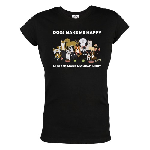 KOSZULKA DAMSKA Z PSAMI DLA WIELBICIELKI PSÓW DOGS MAKE ME HAPPY HUMANS MAKE MY HEAD HURT 69