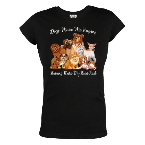 KOSZULKA DAMSKA Z PSAMI DLA WIELBICIELKI PSÓW DOGS MAKE ME HAPPY HUMANS MAKE MY HEAD HURT 70 1