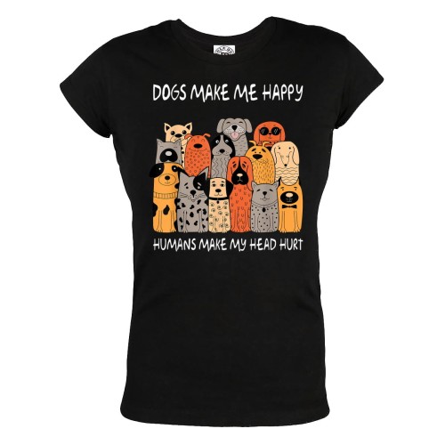 KOSZULKA DAMSKA Z PSAMI DLA WIELBICIELKI PSÓW DOGS MAKE ME HAPPY HUMANS MAKE MY HEAD HURT 72 1