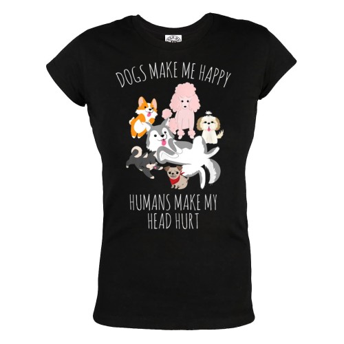 KOSZULKA DAMSKA Z PSAMI DLA WIELBICIELKI PSÓW DOGS MAKE ME HAPPY HUMANS MAKE MY HEAD HURT 73 1