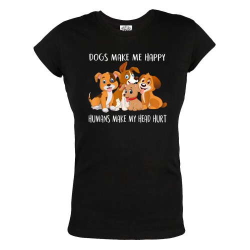 KOSZULKA DAMSKA Z PSAMI DLA WIELBICIELKI PSÓW DOGS MAKE ME HAPPY HUMANS MAKE MY HEAD HURT 75