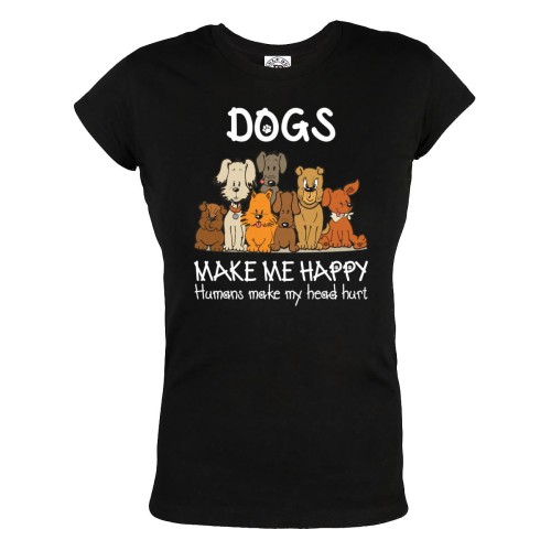 KOSZULKA DAMSKA Z PSAMI DLA WIELBICIELKI PSÓW DOGS MAKE ME HAPPY HUMANS MAKE MY HEAD HURT 76