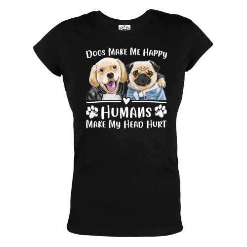 KOSZULKA DAMSKA Z PSAMI DLA WIELBICIELKI PSÓW PSI PRZYJACIELE DOGS MAKE ME HAPPY HUMANS MAKE MY HEAD HURT 1