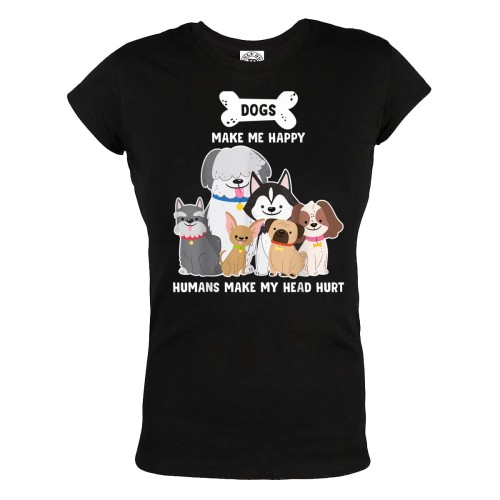 KOSZULKA DAMSKA Z PSAMI DLA WIELBICIELKI PSÓW KOSTKA DOGS MAKE ME HAPPY HUMANS MAKE MY HEAD HURT 1