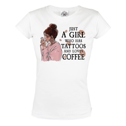 KOSZULKA DAMSKA DLA WIELBICIELKI TATUAŻY I KAWY TATTOO GIRL JUST A GIRL WHO HAS TATTOOS AND LOVES COFFEE 1