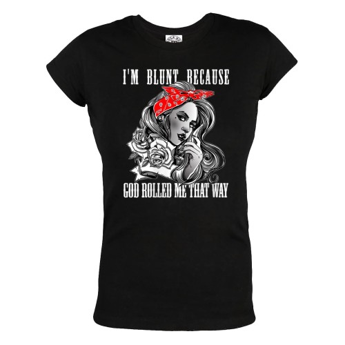 KOSZULKA DAMSKA DLA WIELBICIELKI TATUAŻY TATTOO GIRL I'M BLUNT BECAUSE GOD ROLLED ME THAT WAY PIN UP GIRL 1
