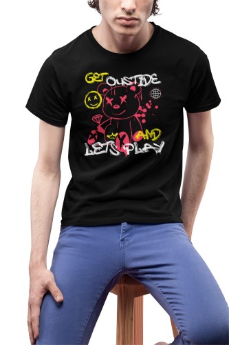 MĘSKA KOSZULKA MOTYWACYJNA PLUSZOWY MIŚ CASUAL GET OUTSIDE AND LETS PLAY THINK POSITIVE 