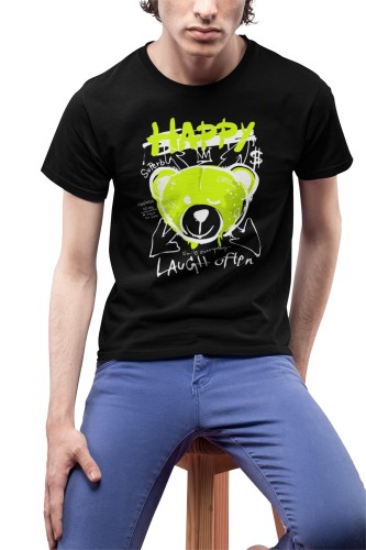 MĘSKA KOSZULKA MOTYWACYJNA PLUSZOWY MIŚ CASUAL HAPPY SMILE EVERYDAY LAUGH OFTEN THINK POSITIVE 