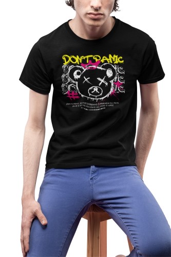 MĘSKA KOSZULKA MOTYWACYJNA PLUSZOWY MIŚ CASUAL DON'T PANIC THINK POSITIVE 