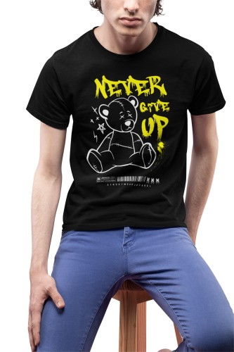 MĘSKA KOSZULKA MOTYWACYJNA PLUSZOWY MIŚ CASUAL NIGDY SIĘ NIE PODDAWAJ NEVER GIVE UP THINK POSITIVE
