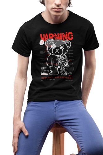 MĘSKA KOSZULKA PLUSZOWY MIŚ CASUAL WARNING APPROACH WITH CAUTION 