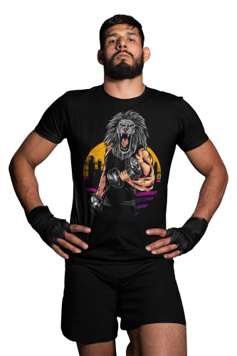 KOSZULKA NA SIŁOWNIĘ PODNOSZENIE CIĘŻARÓW CIĘŻARKI GYM TRENING LEW LION