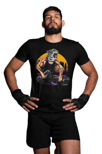 KOSZULKA NA SIŁOWNIĘ PODNOSZENIE CIĘŻARÓW CIĘŻARKI GYM TRENING TYGRYS TIGER 