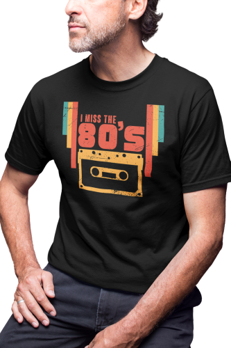 KOSZULKA MĘSKA RETRO VINTAGE LATA 80. OLD SCHOOL I MISS THE 80'S KASETA MAGNETOFONOWA 