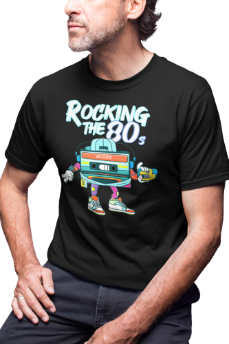 KOSZULKA MĘSKA RETRO VINTAGE LATA 80. OLD SCHOOL ROCKING THE 80'S MIXTAPE 