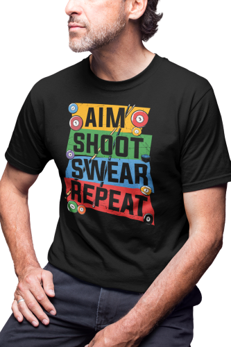 KOSZULKA MĘSKA BILARDOWA BILARD KRÓL BILARDA POOL AIM SHOOT SWEAR REPEAT 